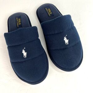 Polo Ralph Lauren Women’s Slippers size 8.0 Navy Embroidered Logo Lounging